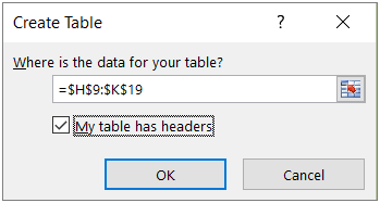 Microsoft Excel Create Tables in Windows