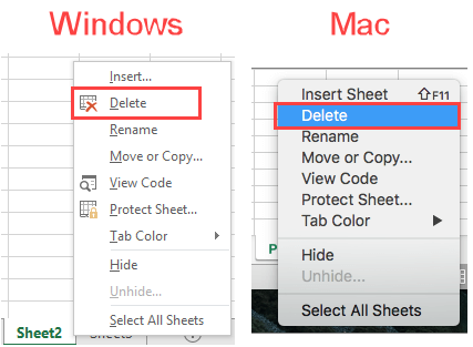 Microsoft Excel Delete Tab Screenshot