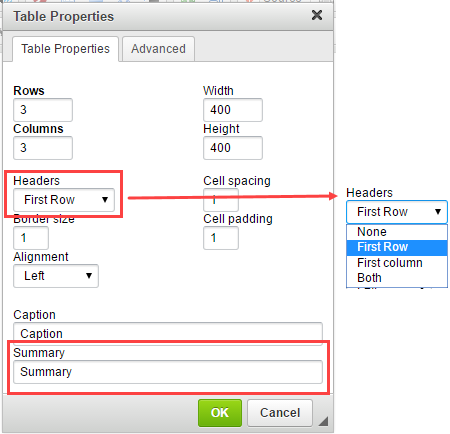 Foxbright Tables Configuration Screenshot