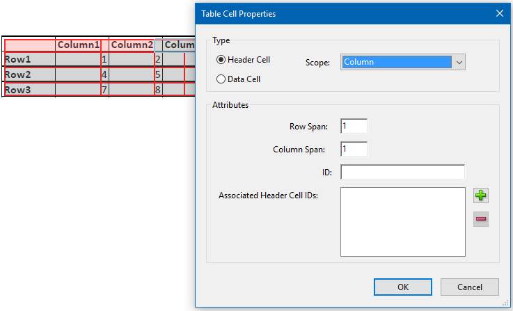 PDF Table Cell Properties Screenshot